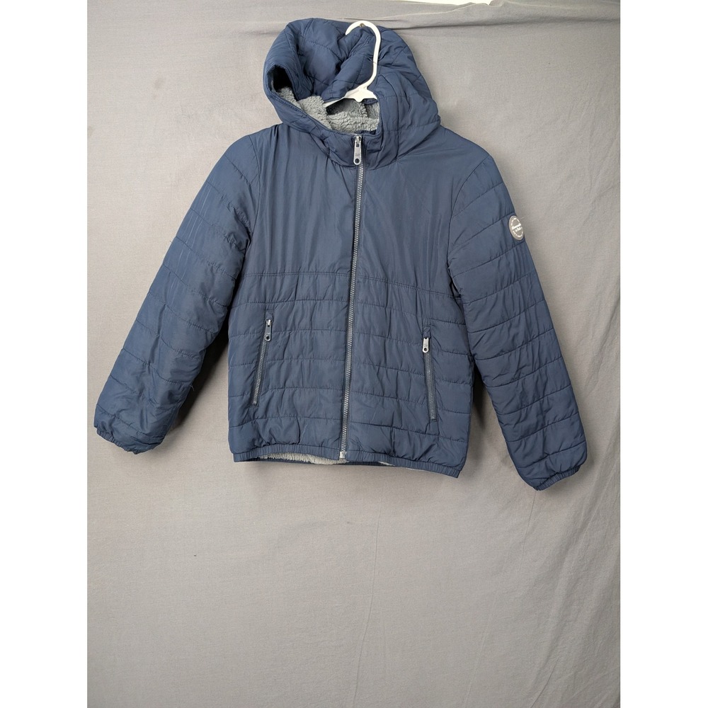 Abercrombie Kids Boys Navy Blue Sherpa Lined Puffer Jacket Hooded Size 9/10